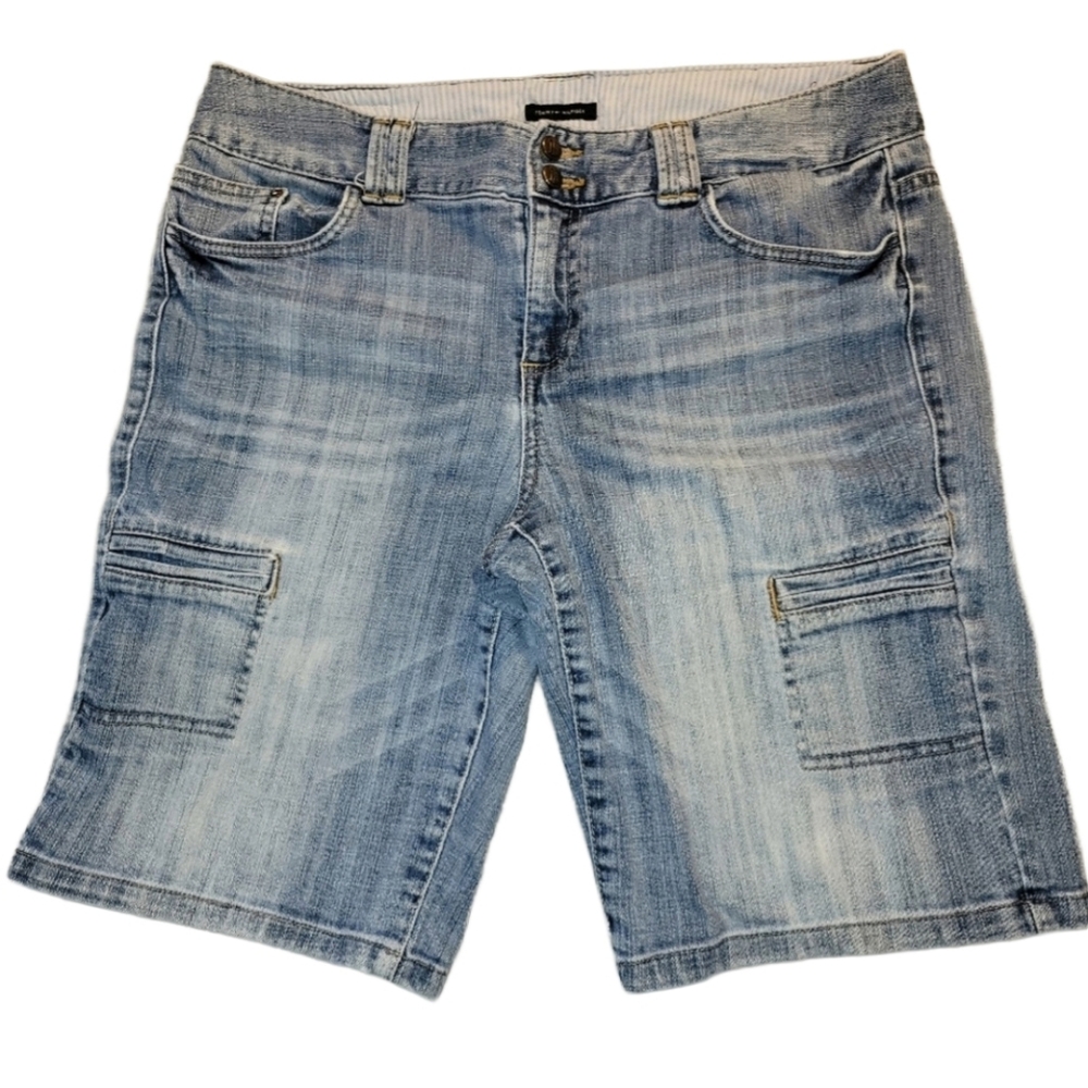 Women's Tommy Hilfiger Distressed Blue Denim Cargo  Shorts 10" Inseam Size 12